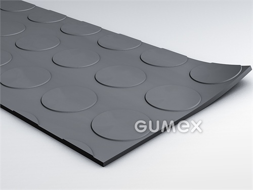 Gumová podlahovina SANTO, hrúbka 3mm, šírka 1450mm, 75°ShA, SBR, dezén peniažkový, -30°C/+70°C, šedá